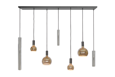 Riva hanglamp 150 cm 7 lampen vernikkeld