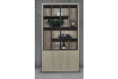 Dune Glaskast eiken rustiek 2drs eiken/ 2drs metaal versprongen  
