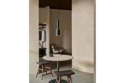 BLEND DINING TABLE - VARNISHED MICROCEMENT TOP - OFF WHITE - DARK BRONZE BASE - ROUND 90 X 90 X 76 2