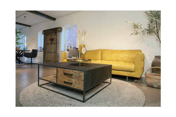 STEEL Coffee Table met 2 lades 100 x 100 x 40 cm