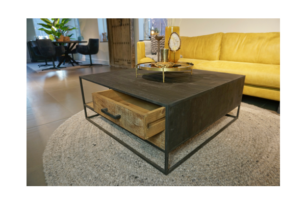 STEEL Coffee Table met 2 lades 100 x 100 x 40 cm