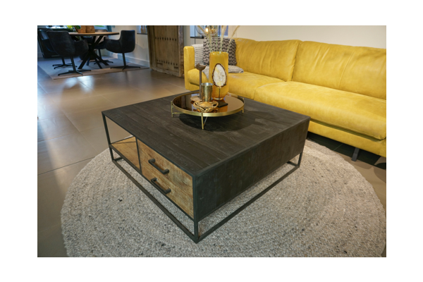 STEEL Coffee Table met 2 lades 100 x 100 x 40 cm