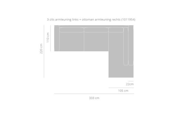 Comporta Beach bankstel 3-zits armleuning links + Ottoman armleuning rechts (333x220cm)