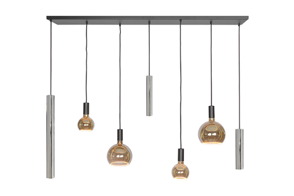 Riva hanglamp 150 cm 7 lampen vernikkeld