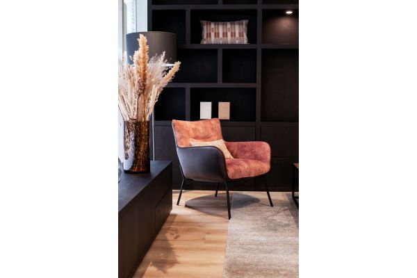Tulp fauteuil leer/stofcombinatie