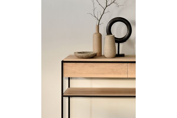 ETHNICRAFT OAK MONOLIT CONSOLE 2 DRAWERS 122x40x85