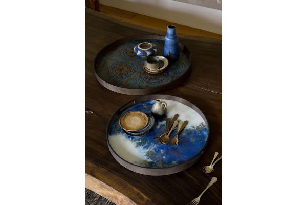 ETHNICRAFT ORGANIC TRAY- GLASS- BLUE MIST- 48x48x4