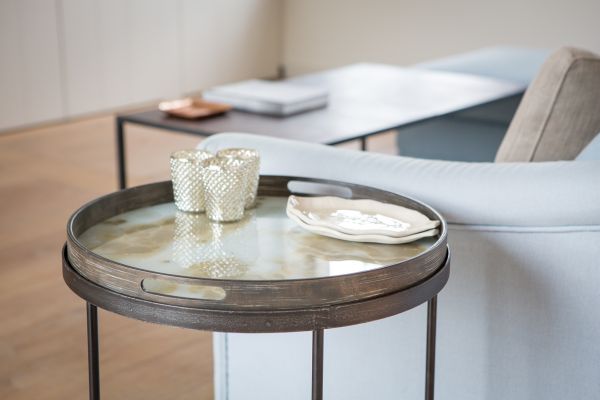 ETHNICRAFT ORGANIC TRAY - GLASS -MIST GOLD 48x48x4