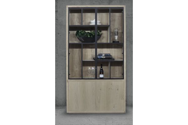 Dune Glaskast eiken rustiek 2drs eiken/ 2drs metaal versprongen  