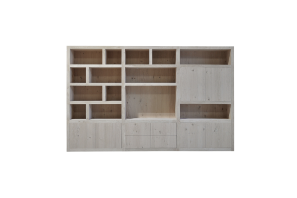 Maatwerkkast eiken rustiek HELDER bestaand  uit 3kasten (A+B+C)gekoppeld- dubbelwandig