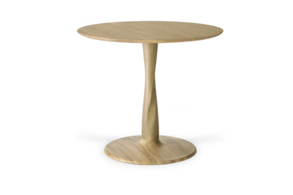 Torsion dining table varnished oak round low 
