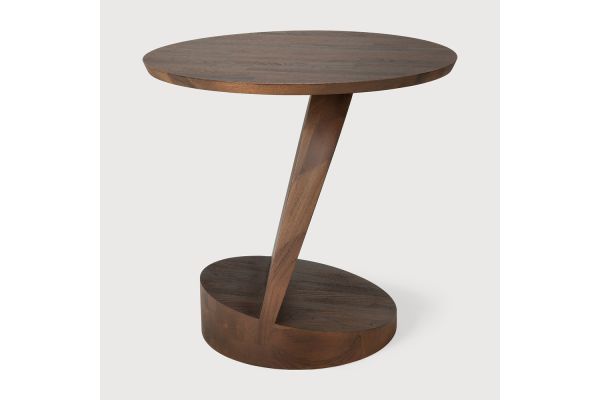 OBLIC SIDE TABLE - VARNISHED TEAK - BROWN - ROUND 