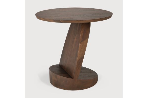 OBLIC SIDE TABLE - VARNISHED TEAK - BROWN - ROUND 