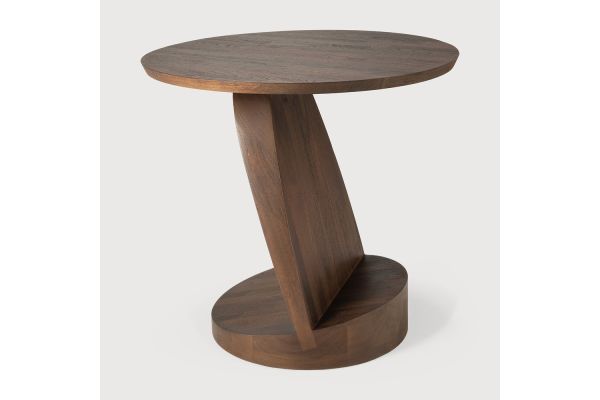 OBLIC SIDE TABLE - VARNISHED TEAK - BROWN - ROUND 