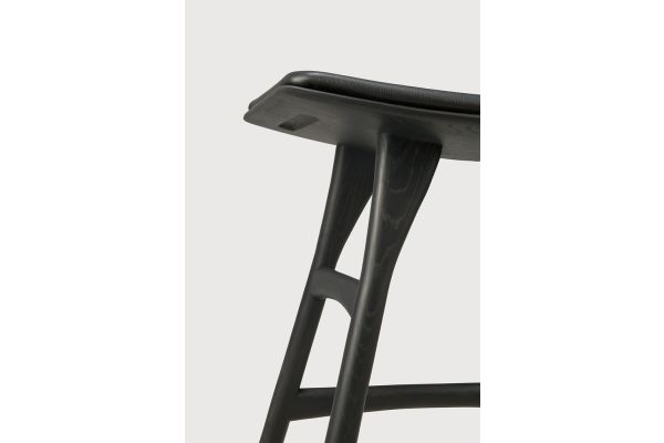 OSSO STOOL - VARNISHED OAK - BLACK - BLACK LEATHER