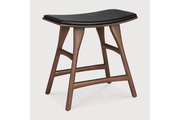 OSSO STOOL - VARNISHED OAK - BROWN - BLACK LEATHER