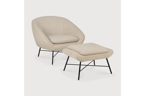 BARROW FOOTSTOOL - OFF WHITE FABRIC 60 x 45 x 38