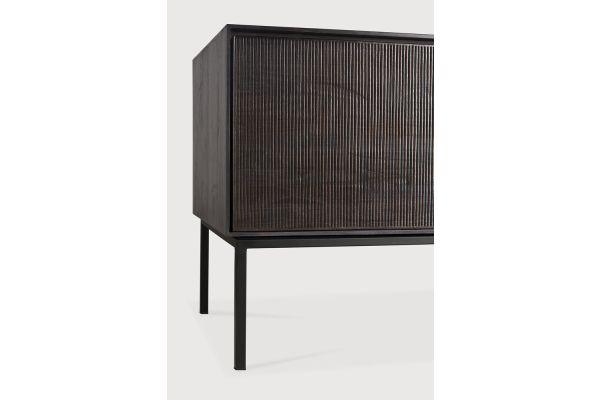 GROOVES TV CUPBOARD - VARNISHED TEAK - OFF BLACK 