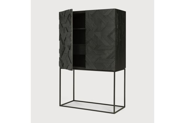 GRAPHIC CUPBOARD - VARNISHED TEAK - BLACK - 2 DOOR