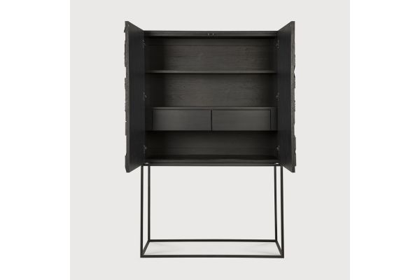 GRAPHIC CUPBOARD - VARNISHED TEAK - BLACK - 2 DOOR